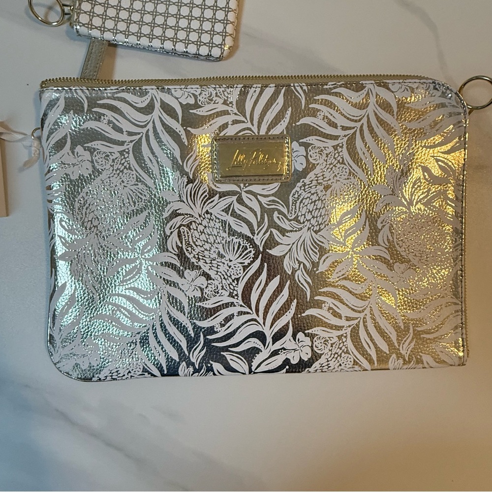 Lilly Pulitzer Padded Tech Sleeve & Small Zip Pouch, Gold Metallic Bon Vivants - Picture 9 of 11